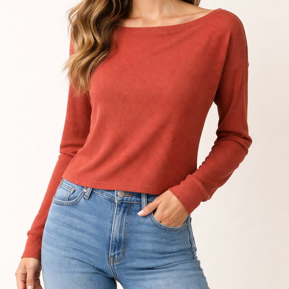 Rust Off Shoulder Top with Thumb Holes